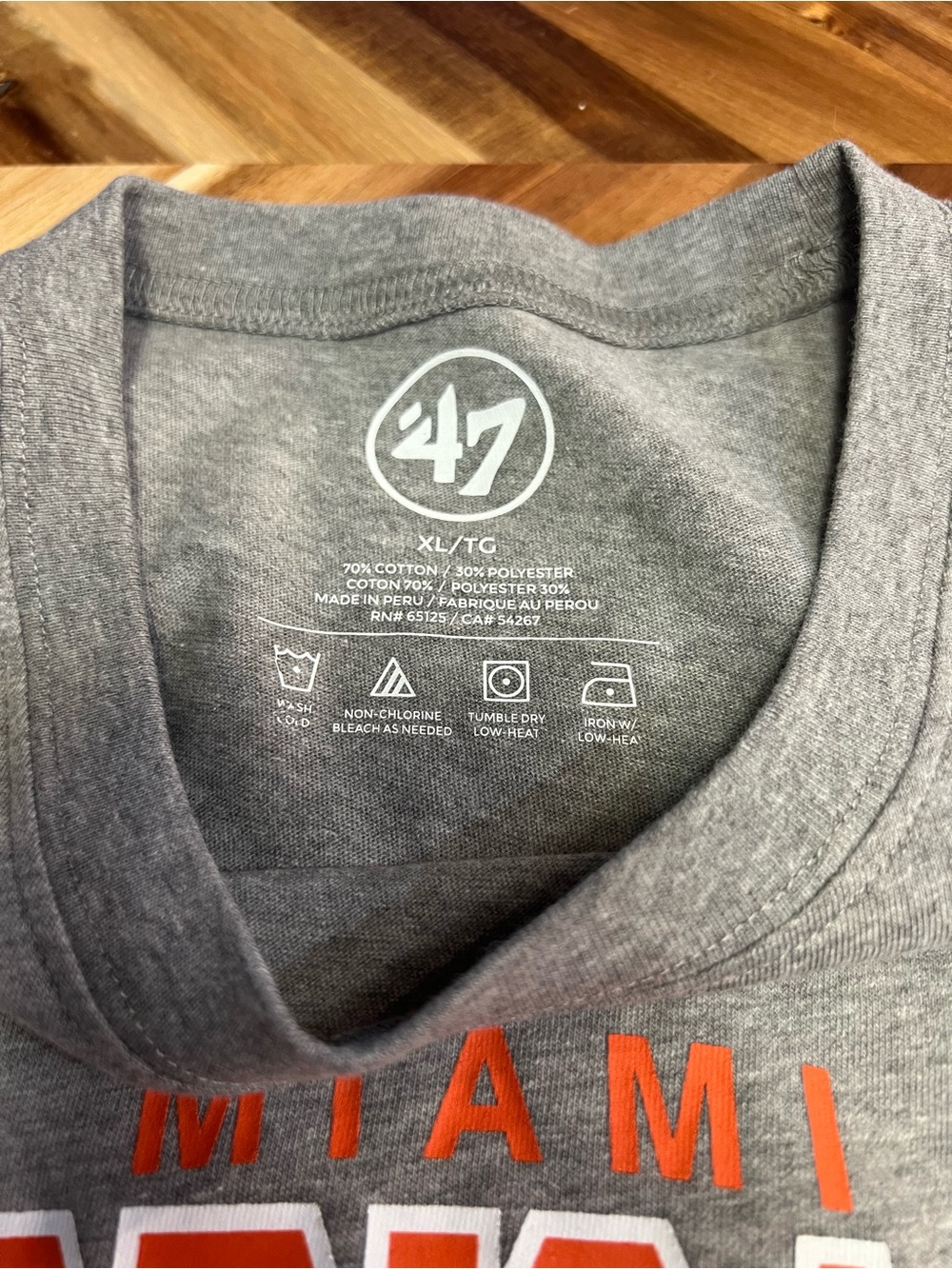 Men’s 47 Brand Miami Hurricanes Gray Graphic Tee with Orange Logo - Picture 4 of 8
